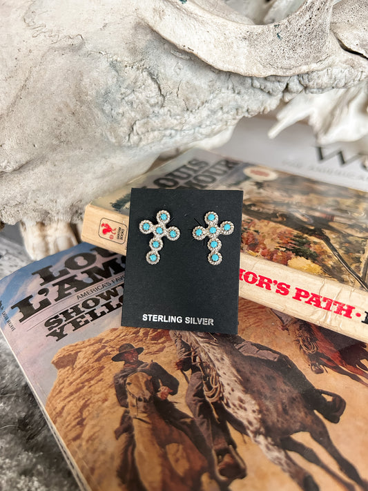 The Cross Turquoise Studs