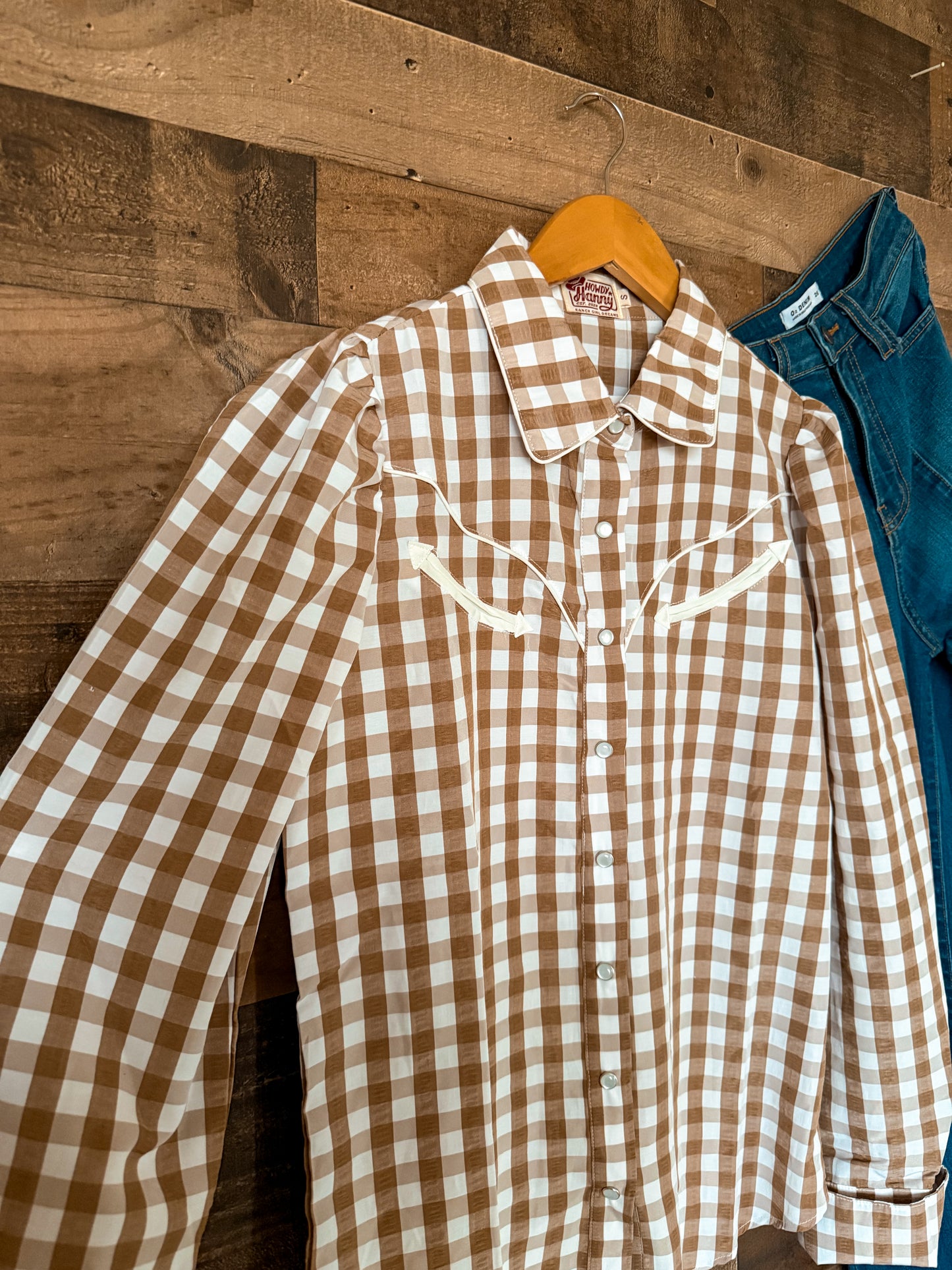 The Brown Gingham Pearl Snap