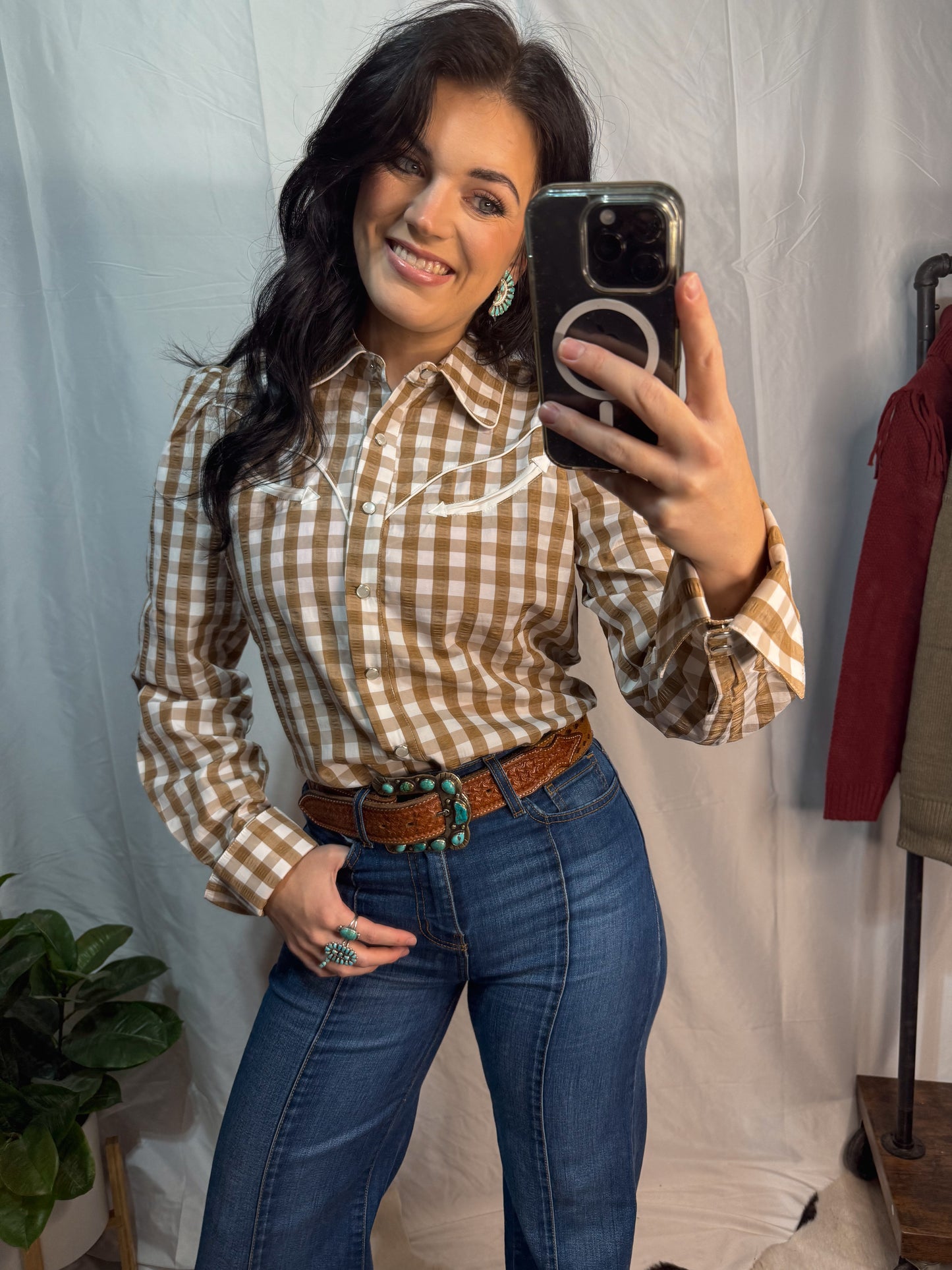 The Brown Gingham Pearl Snap