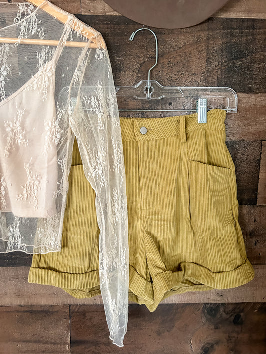 The Josie Corduroy Shorts in Green