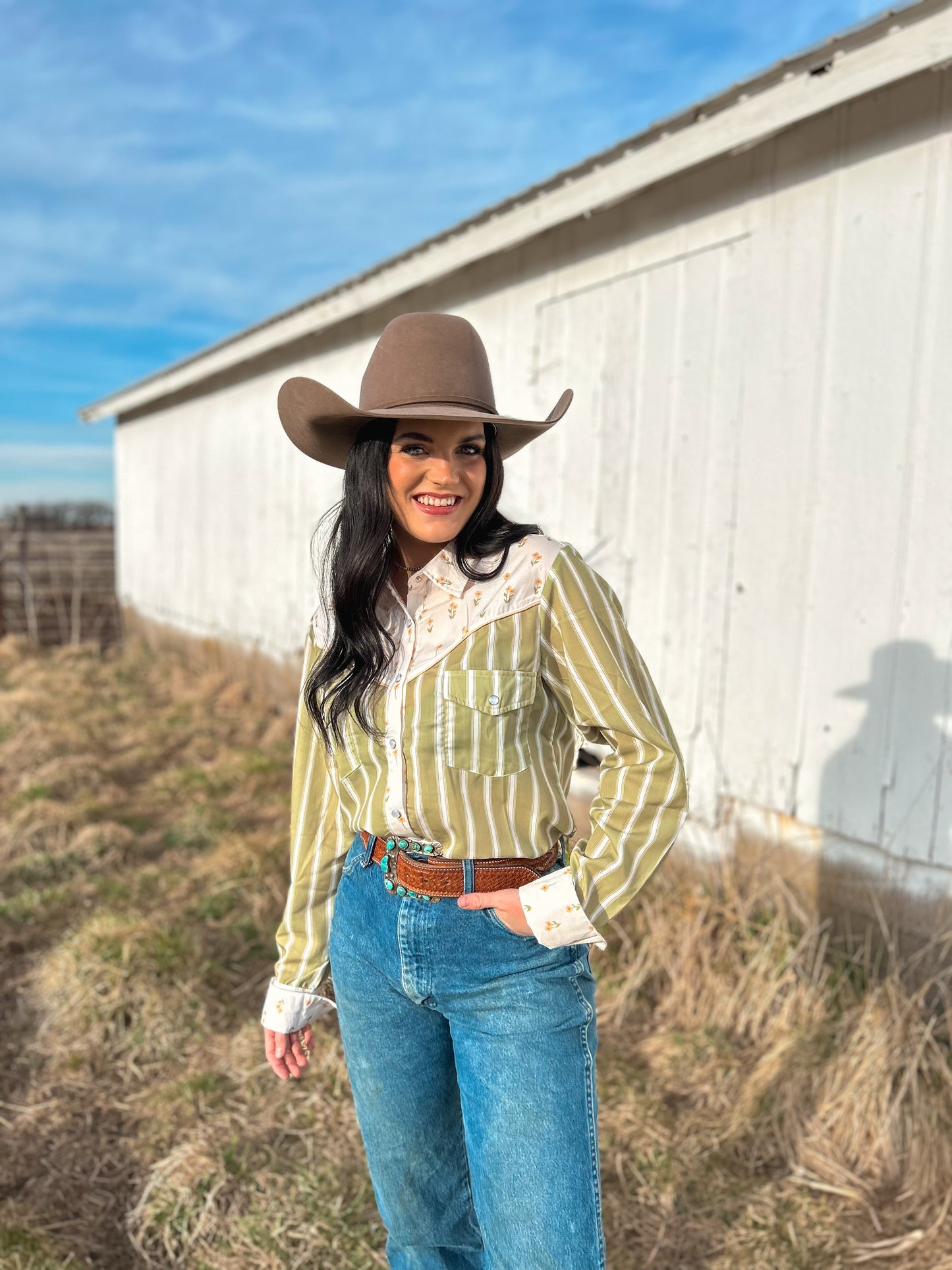 The Olive Floral Pearl Snap