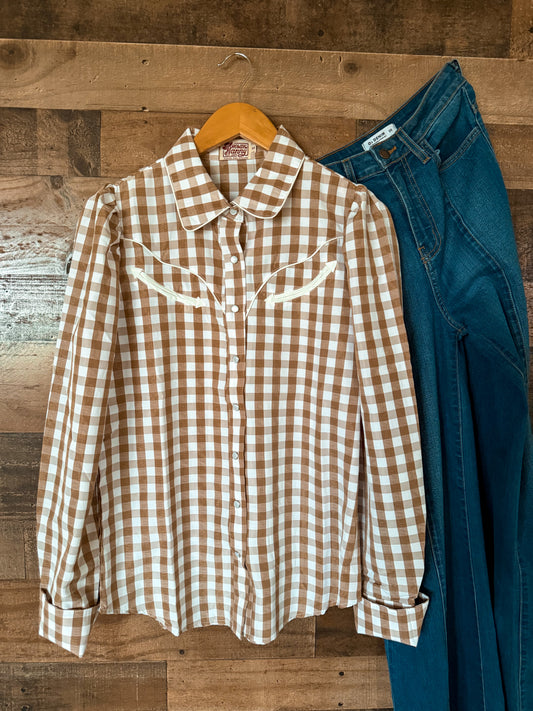 The Brown Gingham Pearl Snap